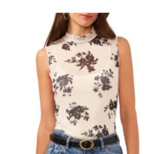 Vince Camuto Black and Cream Floral Blouse